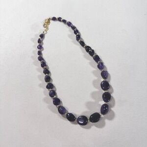 Stauer Lusso Polished Amethyst Stone Bead Necklace Purple Gold Tone 18"